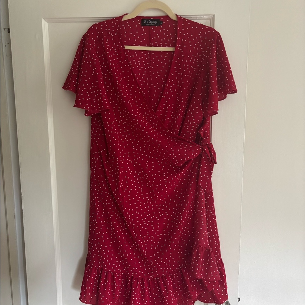 Red Ruffled Mini Sundress with Flutter Sleeves